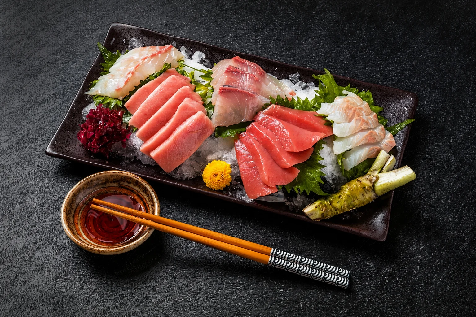 Sashimi on a dark plate — illustration