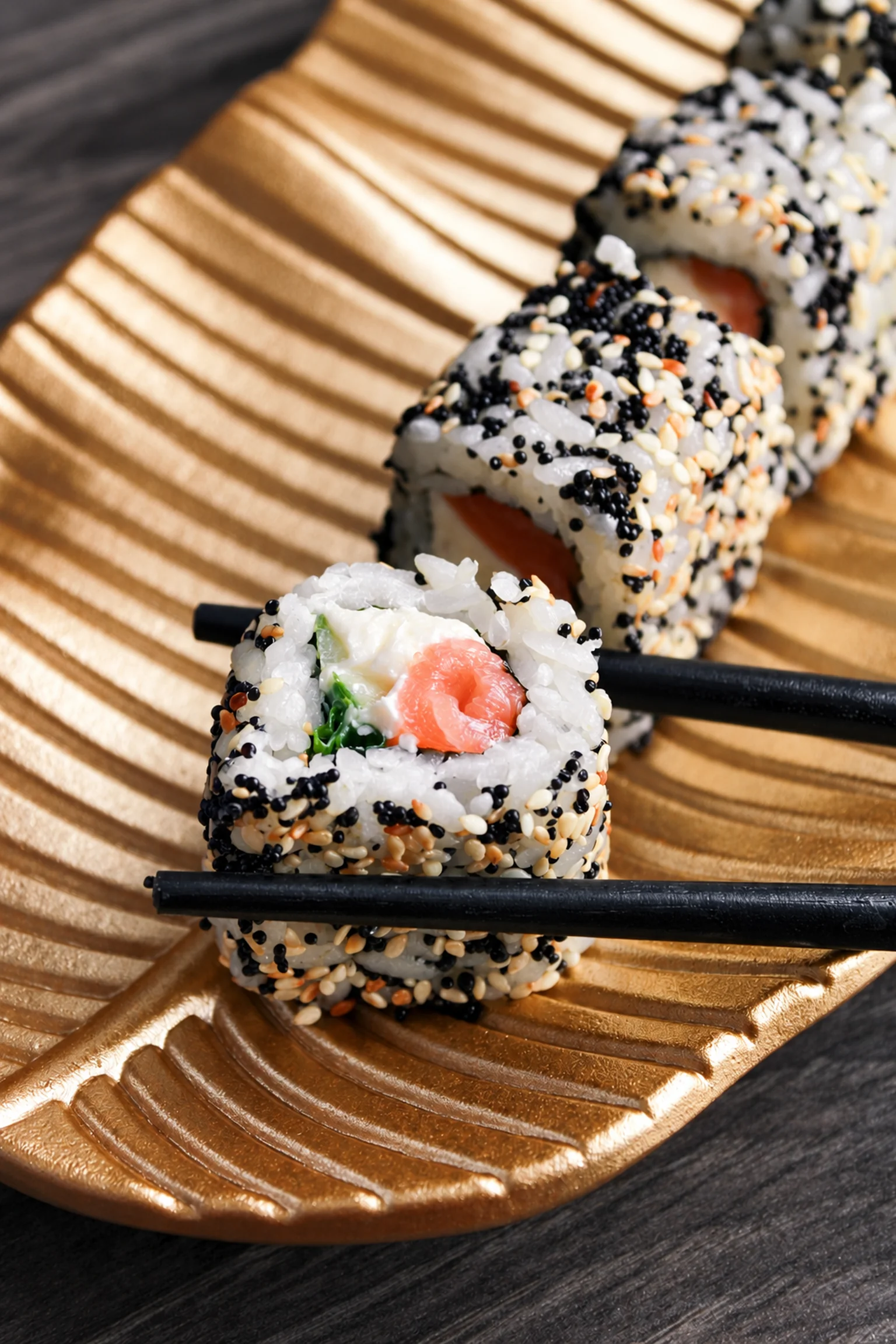 Maki on an elongated dish — illustration