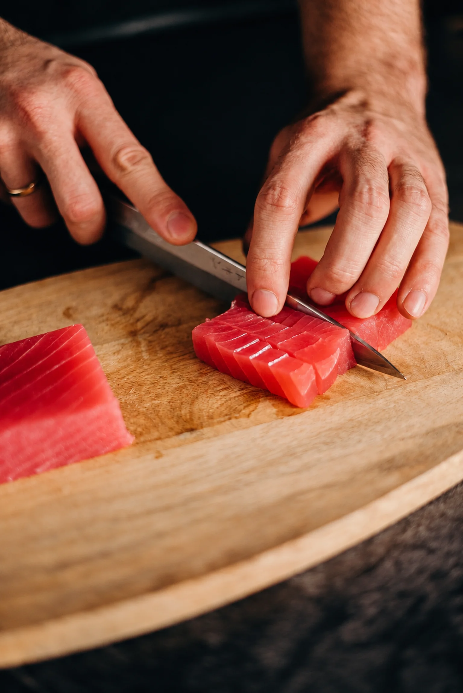 Sashimi on a wooden board — illustration
